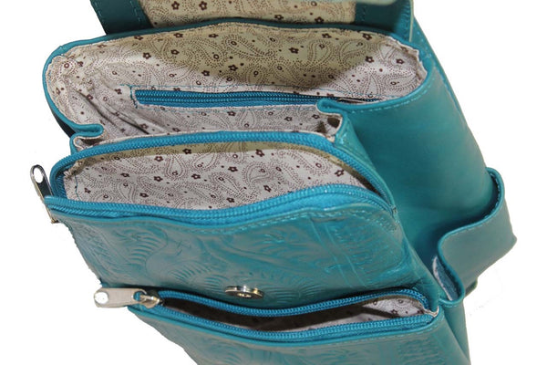 Turquoise Hand Tooled Leather Backpack Purse -item 283