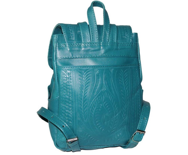 Turquoise Hand Tooled Leather Backpack Purse -item 283
