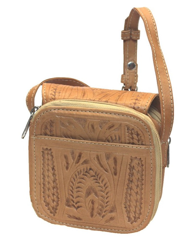 Vintage Mexican Tooled Leather Crossbody Bag