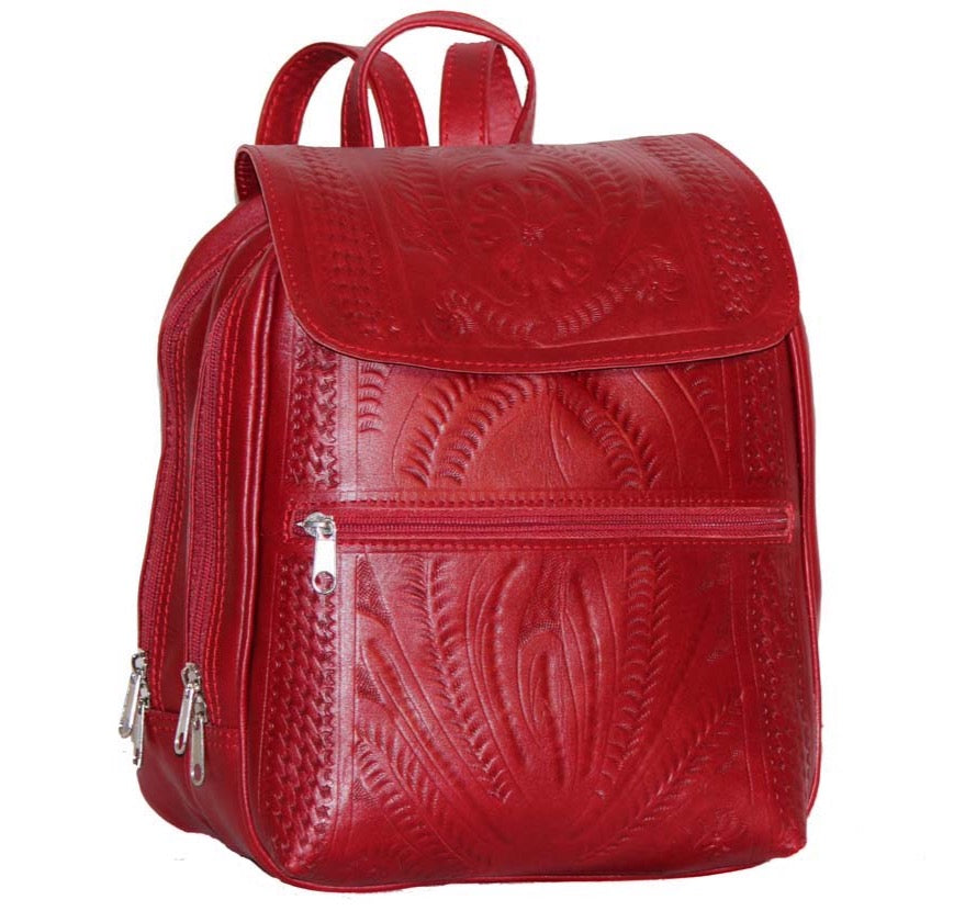 red leather backpack purse