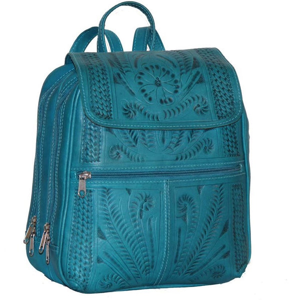 Turquoise Hand Tooled Leather Backpack Purse by Ropin West -item 382