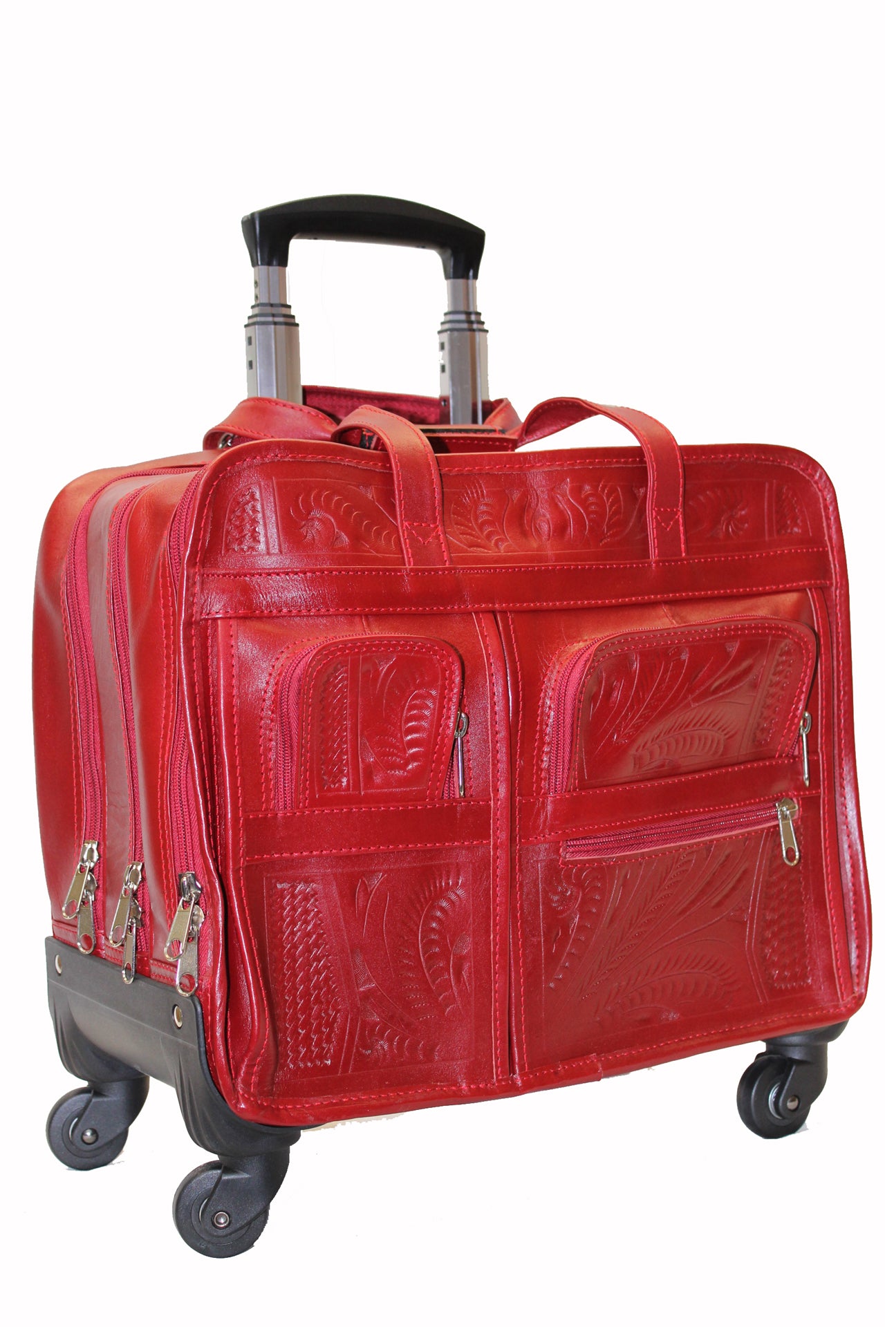 Roller Briefcase. Hand Tooled Leather, Laptop Capacity, and Cotton