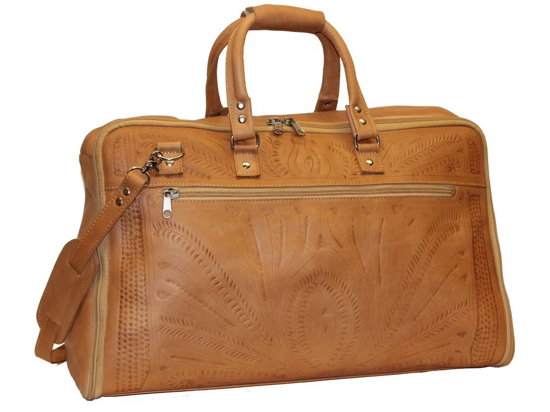 Garment Carry Hand Tooled Leather, Large Zip Compartment, and Cotton Lining Ropin West