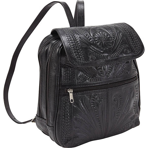 Black Hand Tooled Leather Backpack Purse by Ropin West -item 382