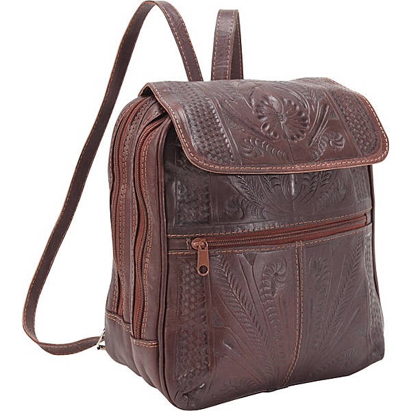 Brown Hand Tooled Leather Backpack Purse by Ropin West -item 382