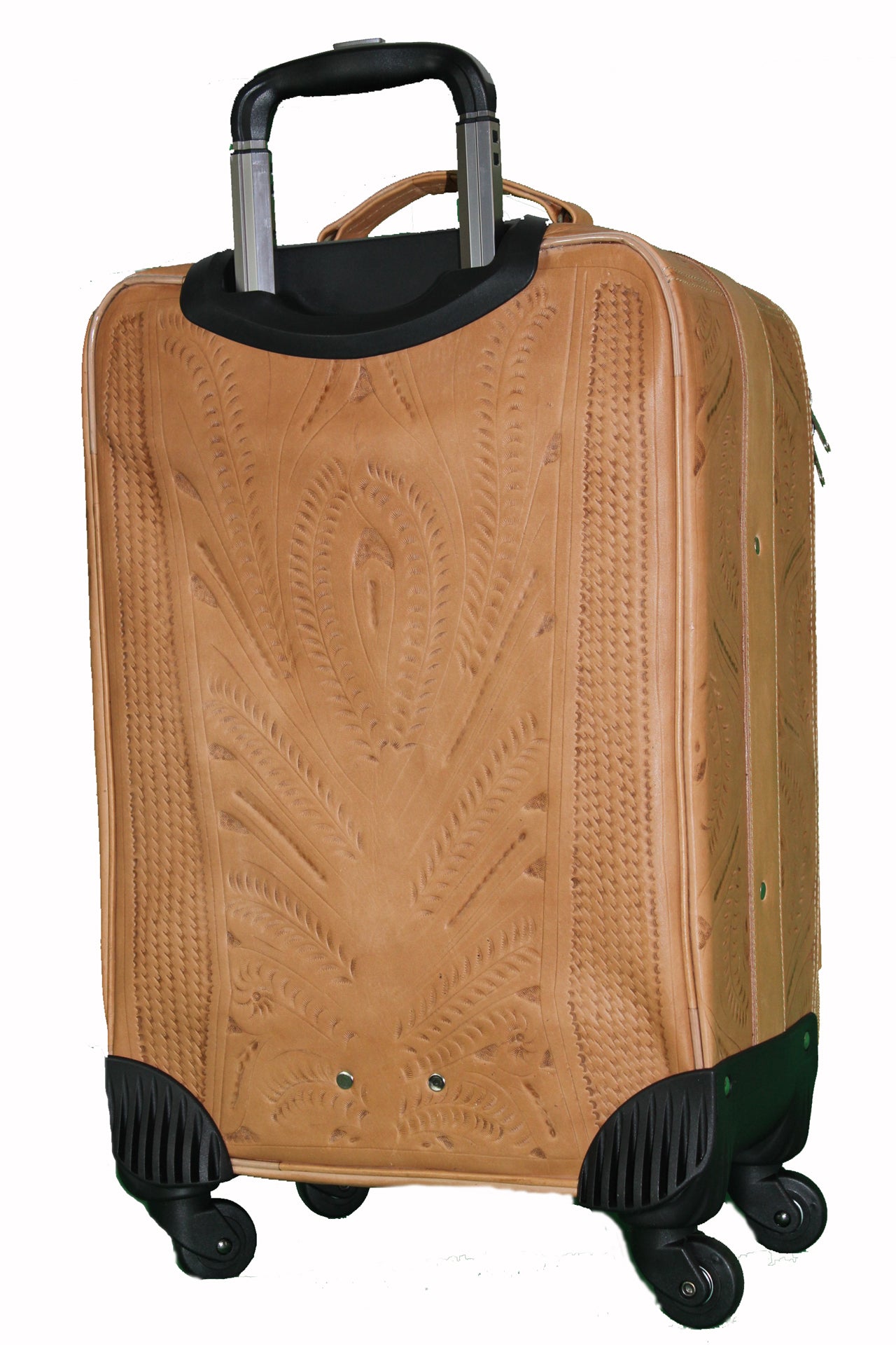 Roller Carryon Luggage. Hand Tooled Leather, Multi-Pocket, and