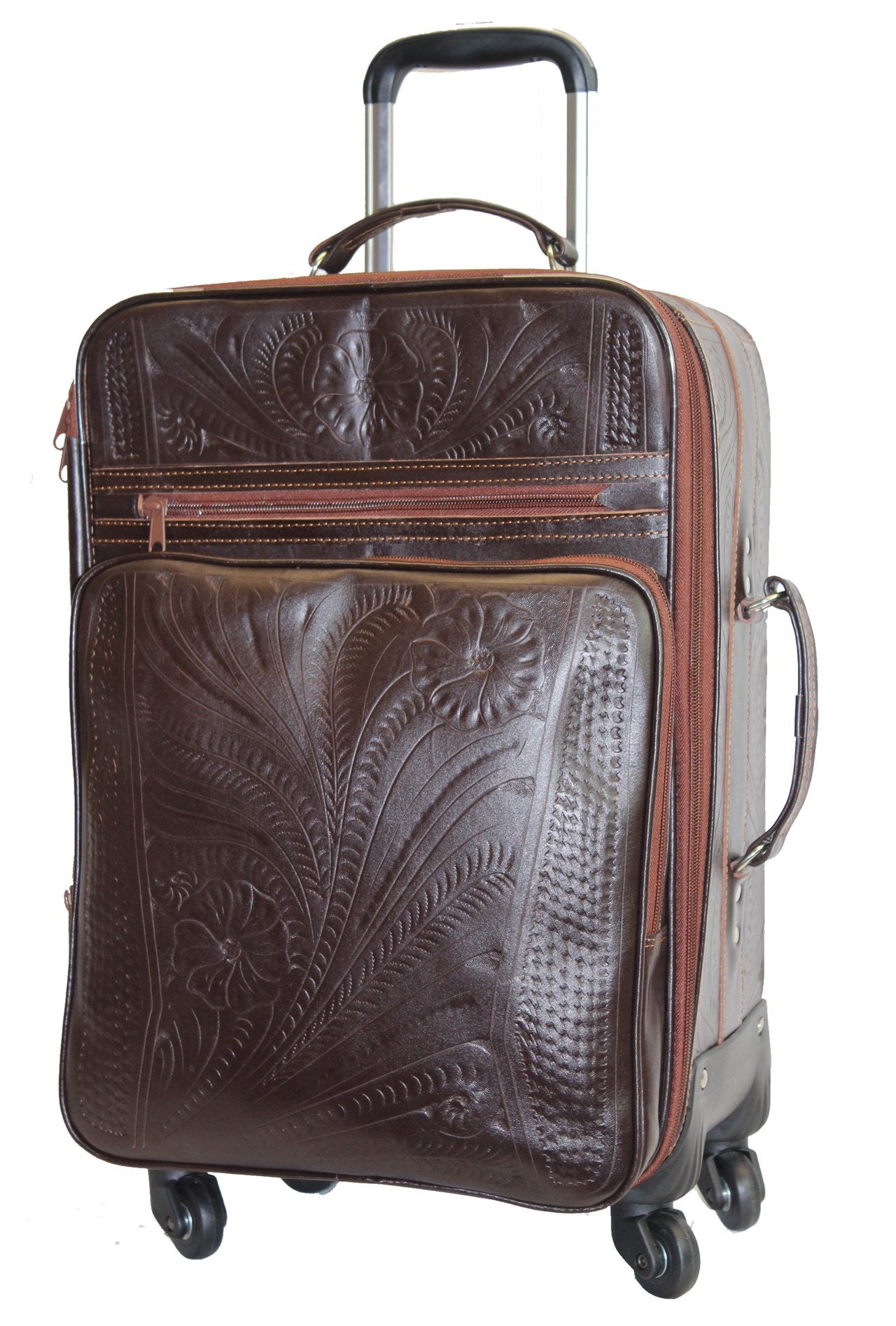 Leather rolling luggage best sale