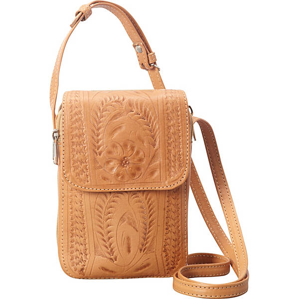 Crossbody Purse. Hand Tooled Leather, Card Slots, and Cotton Lining